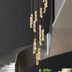 (TLD) Modern Gold Long Crystal Hanging Light Fixture 16 lights
