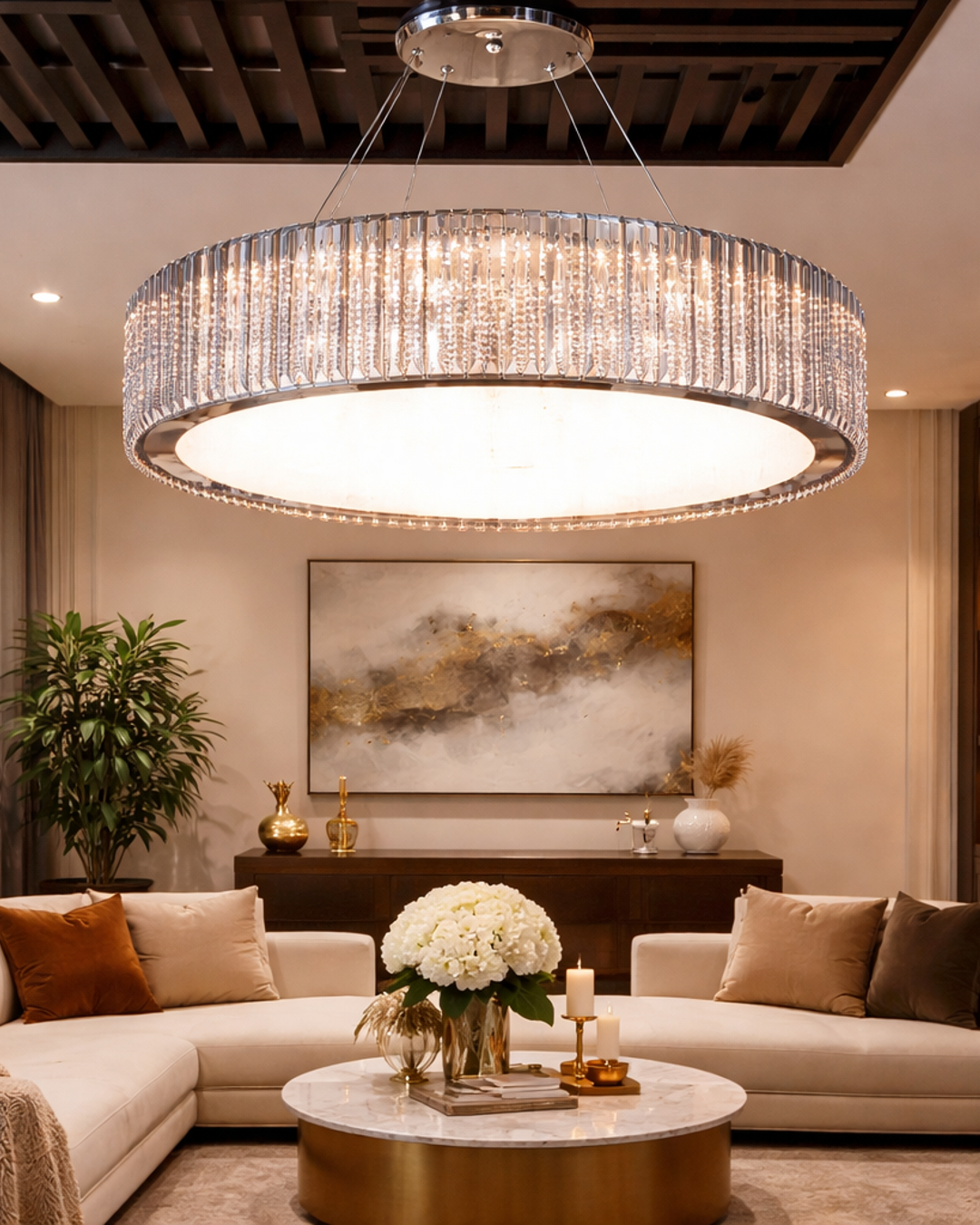 (TLD) Modern Smoke Crystal Round LED Pendant Chandelier - 500 MM