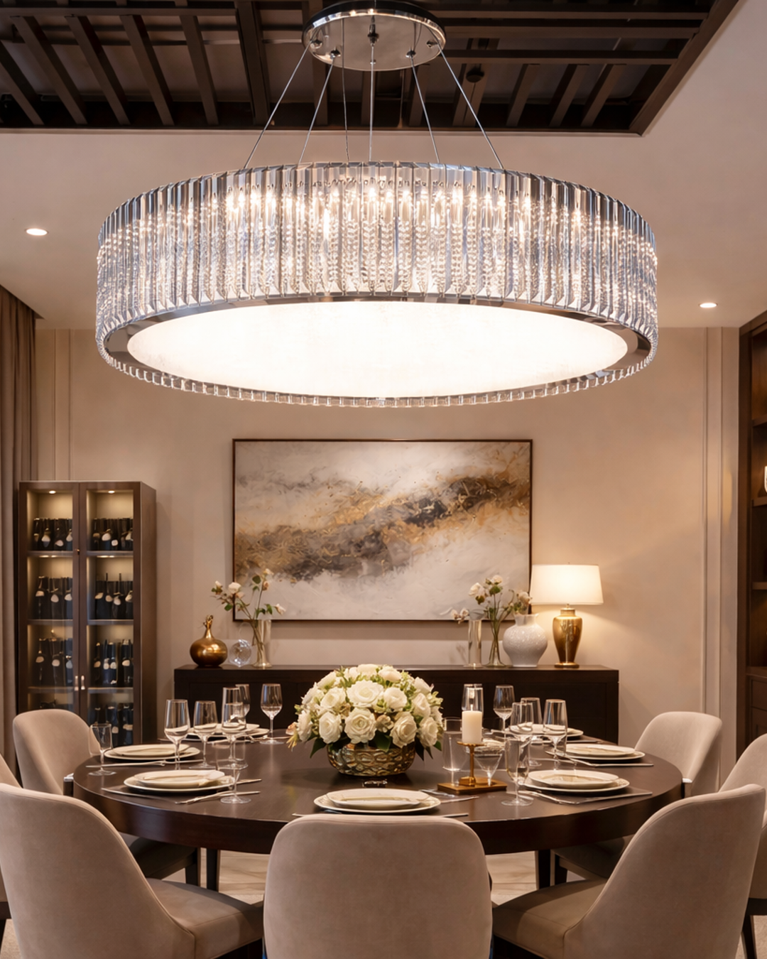 (TLD) Modern Smoke Crystal Round LED Pendant Chandelier - 500 MM