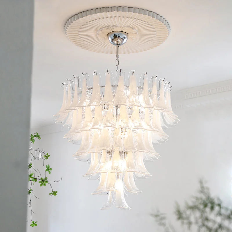 (TLD) BIANCA White Murano Petal Cascade Chandelier - 500 MM