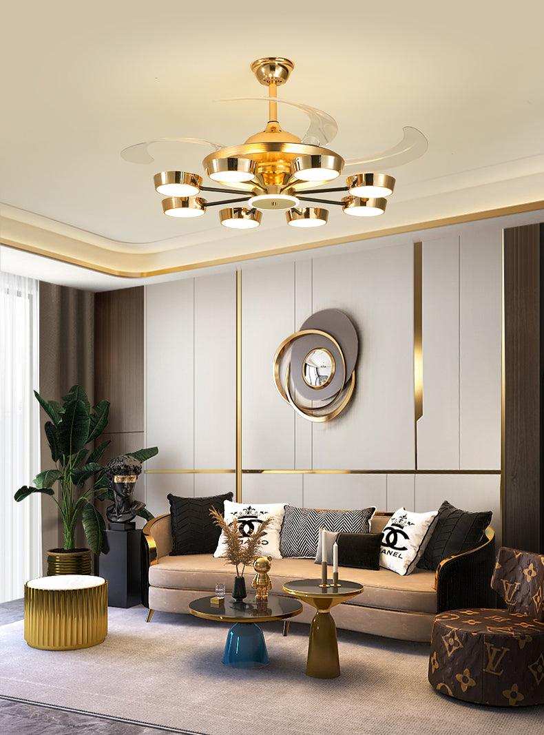 (TLD) Majestic Gleam Retractable Ceiling Fan + Chandelier Light (with Remote Control)