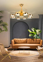 (TLD) Majestic Gleam Retractable Ceiling Fan + Chandelier Light (with Remote Control)