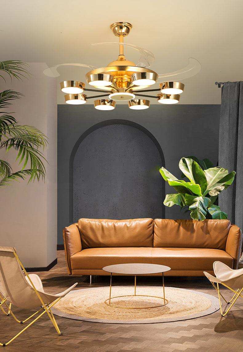 (TLD) Majestic Gleam Retractable Ceiling Fan + Chandelier Light (with Remote Control)