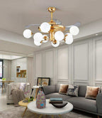 (TLD) Glass Glob Retractable Ceiling Fan + Chandelier Light (with Remote Control)