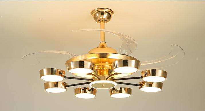 (TLD) Majestic Gleam Retractable Ceiling Fan + Chandelier Light (with Remote Control)