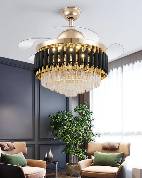 (TLD) Diamante Retractable Ceiling Fan + Chandelier Light (with Remote Control)