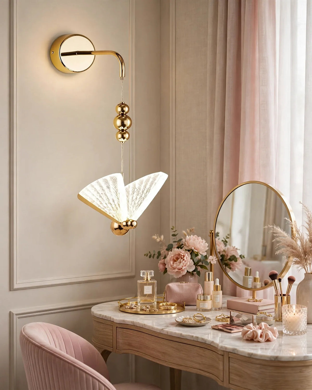 (TLD) Crystal Butterfly Gold Wall Light