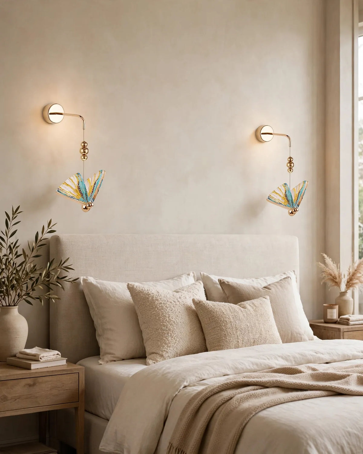 (TLD) Mosaic Rainbow Crystal Butterfly Gold Wall Light