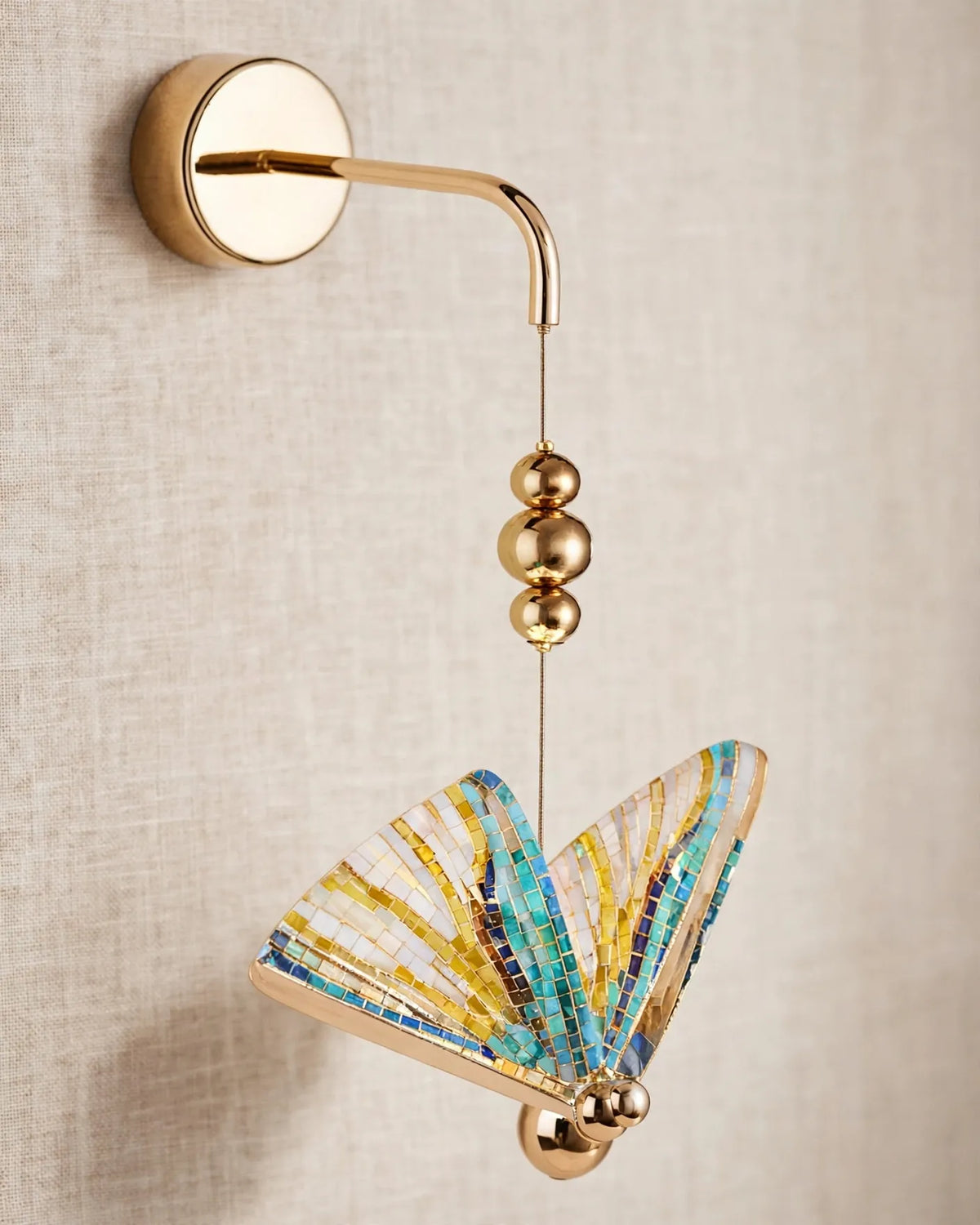 (TLD) Mosaic Rainbow Crystal Butterfly Gold Wall Light