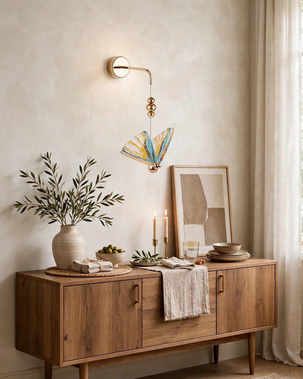 (TLD) Mosaic Rainbow Crystal Butterfly Gold Wall Light