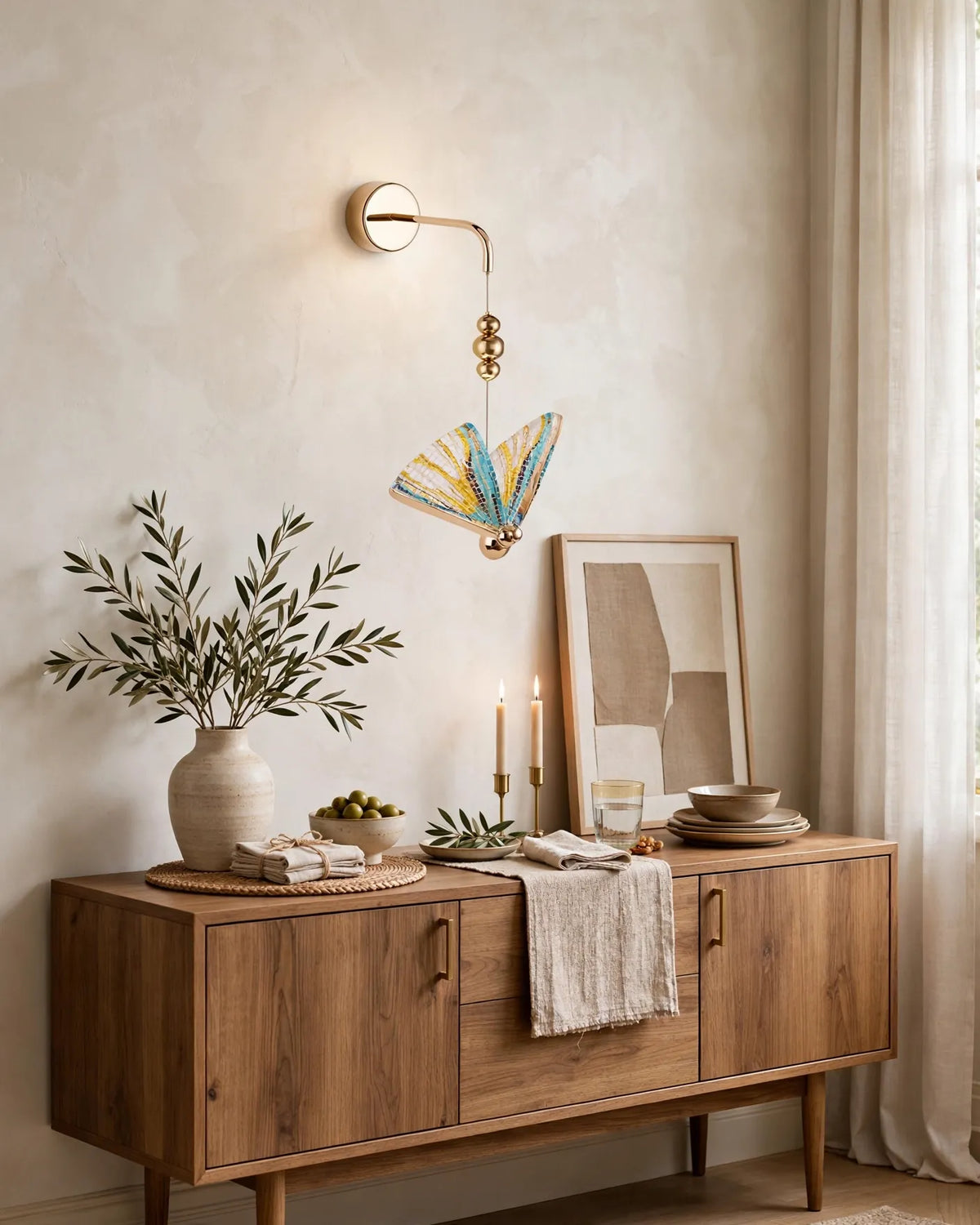 (TLD) Mosaic Rainbow Crystal Butterfly Gold Wall Light