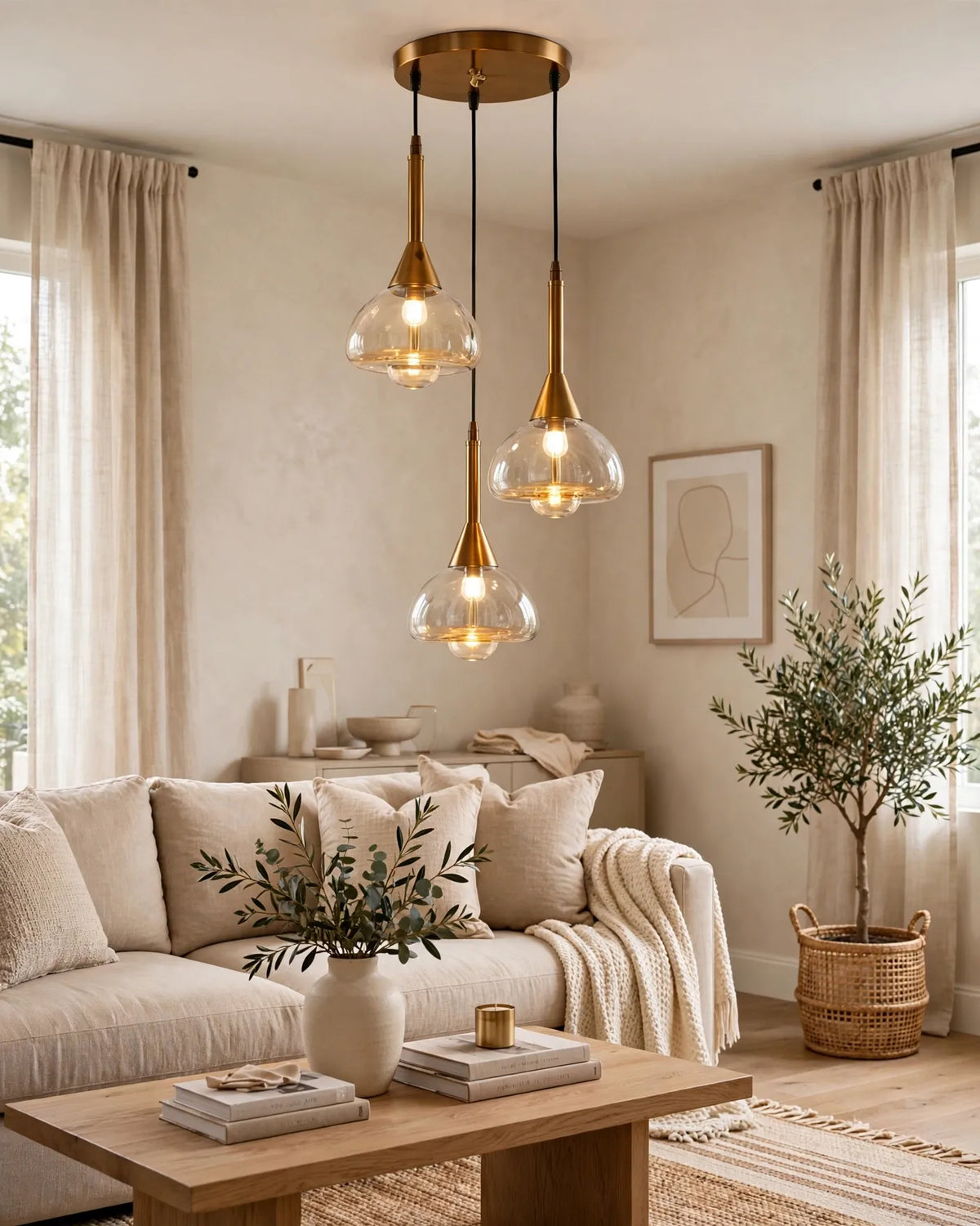 (TLD)  Modern Bell Shape 3-Light Cluster Pendant