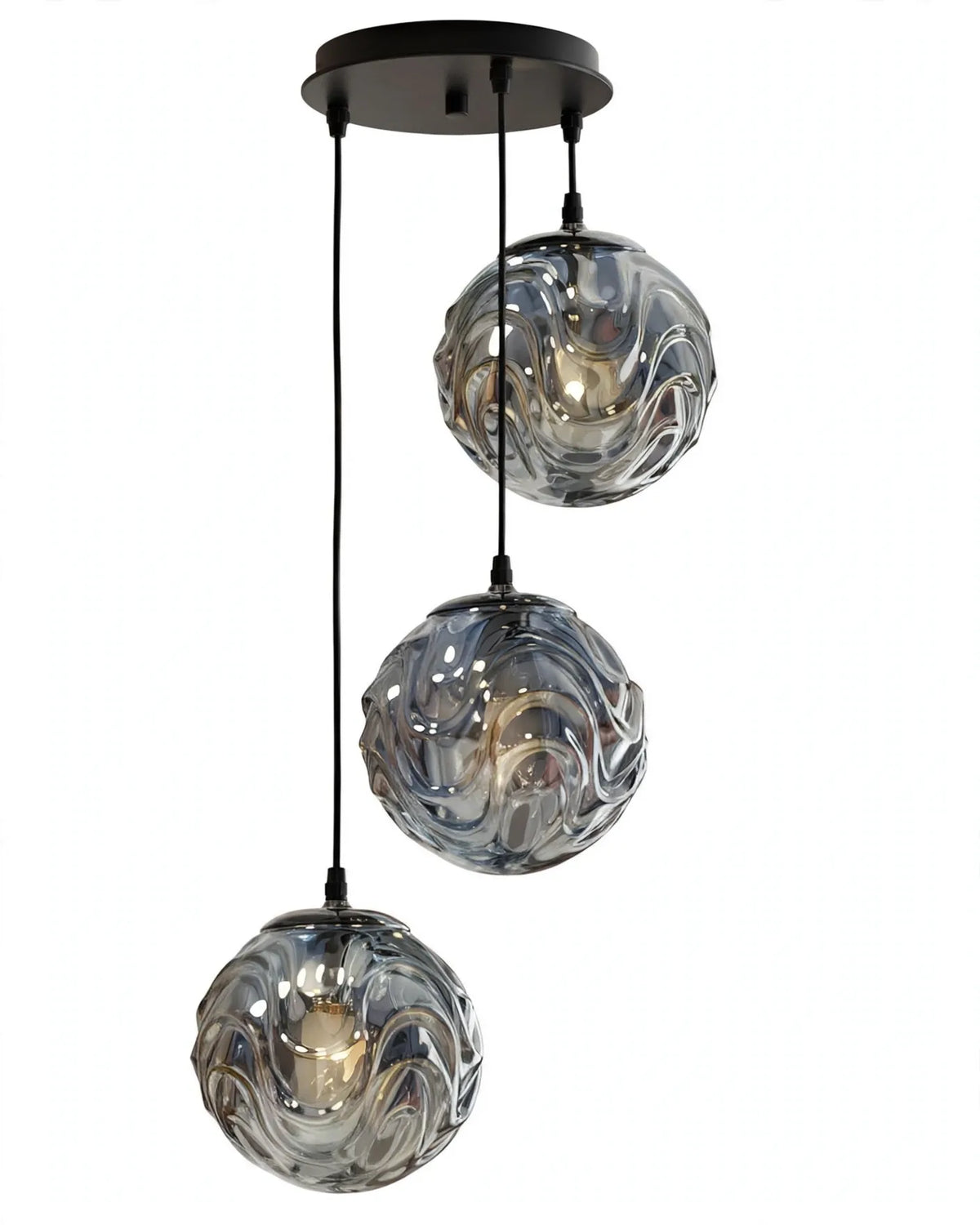 (TLD)  Smoke Grey Ripple Wave Ball Hanging Light