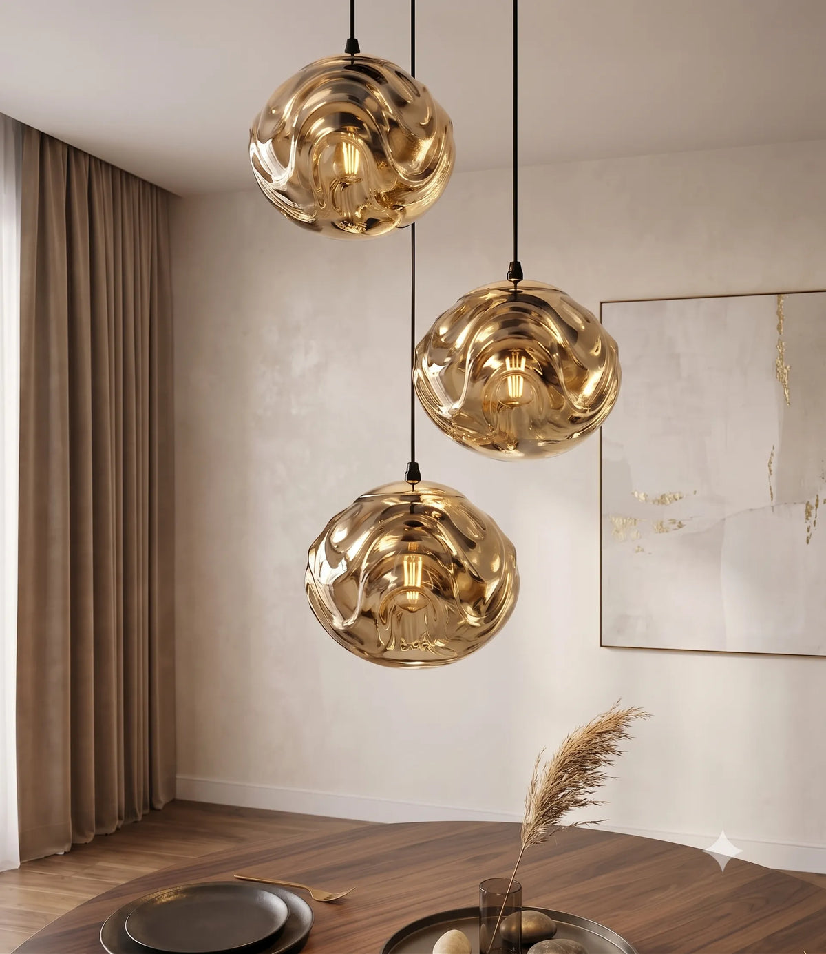 (TLD)  Golden Ripple Wave Ball Hanging Light