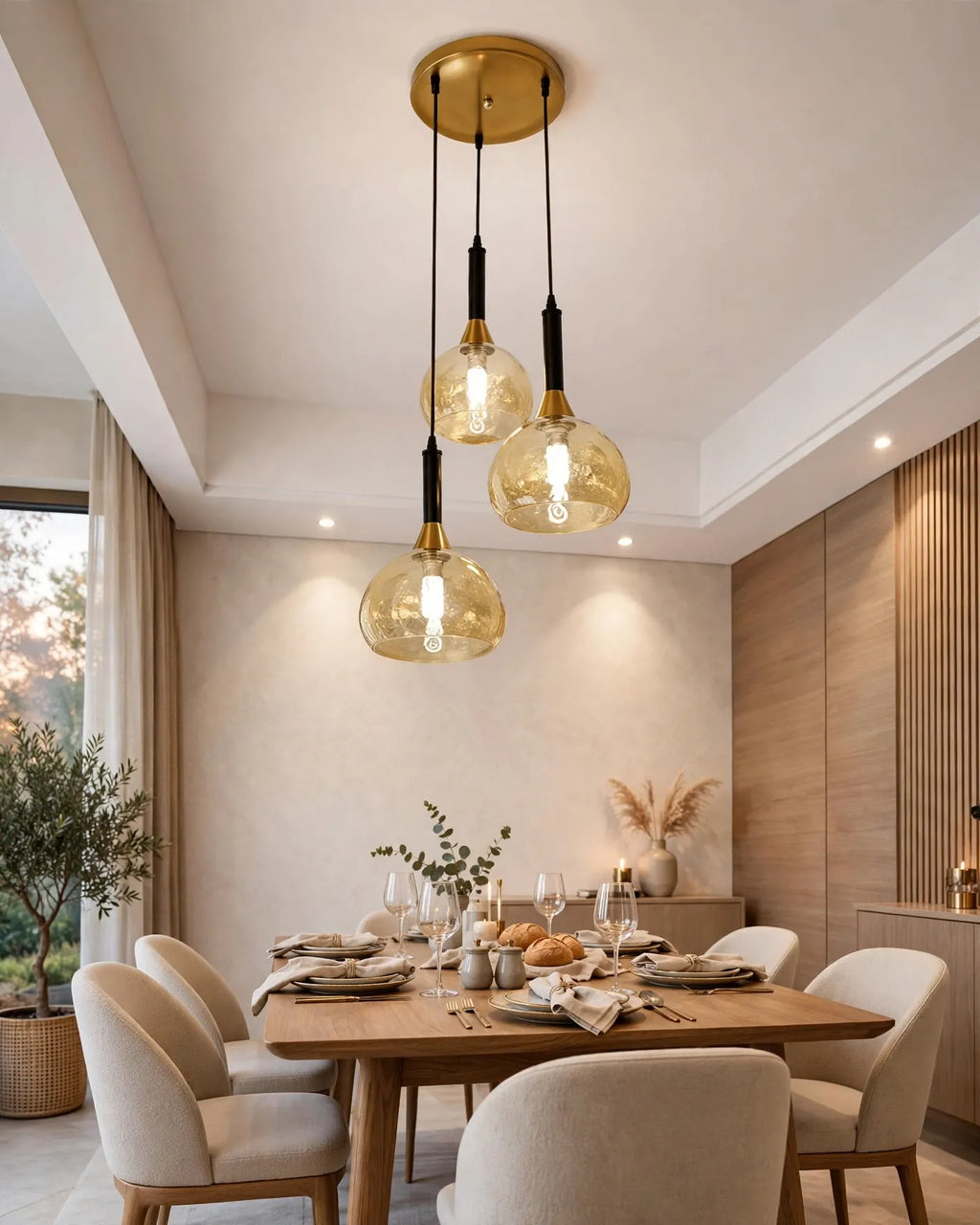 (TLD)  Golden Honey Bubble Trio Hanging Light