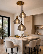 (TLD)  Trio Dome - Smoked Amber Glass Pendant Chandelier
