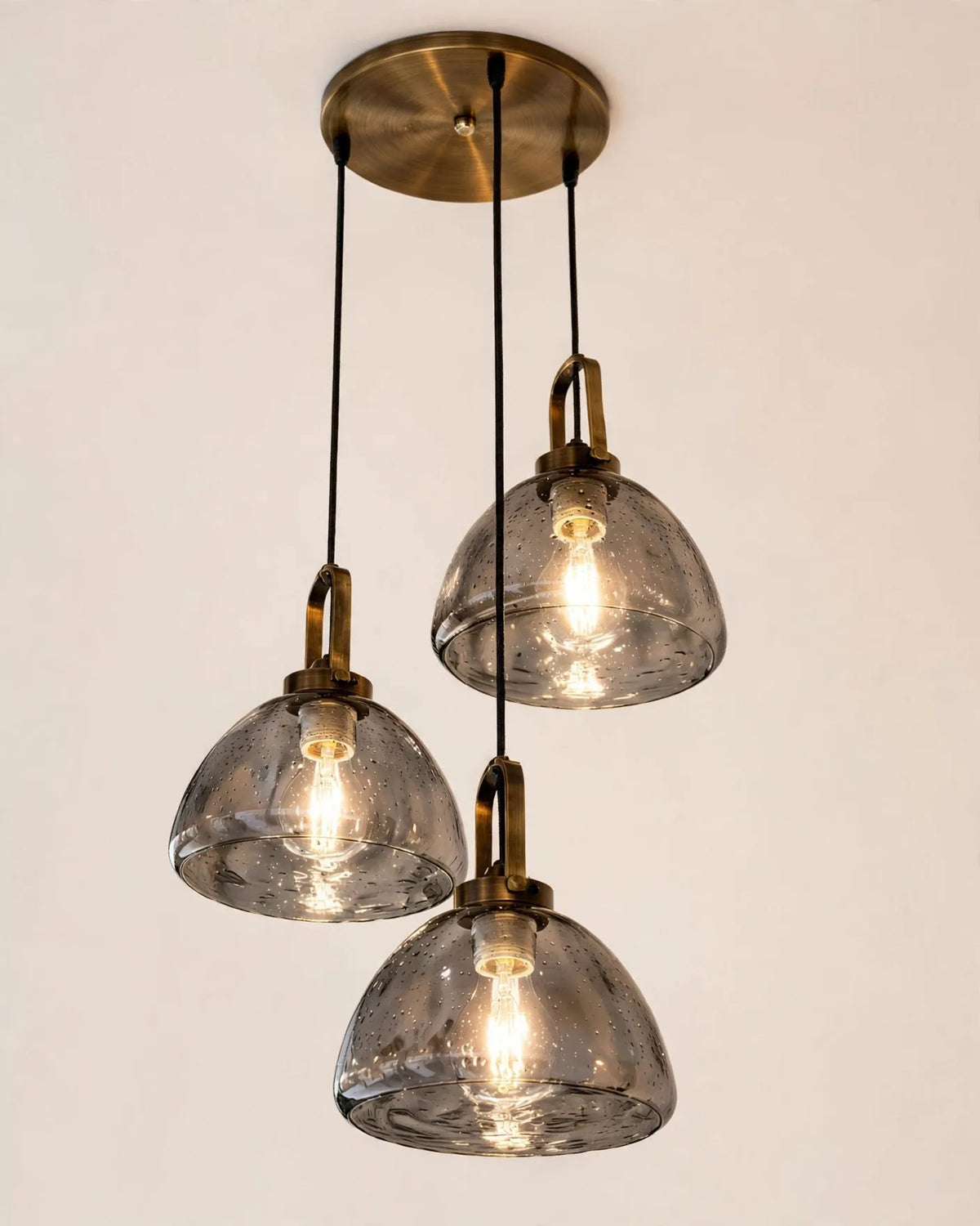 (TLD)  Trio Dome - Smoked Amber Glass Pendant Chandelier