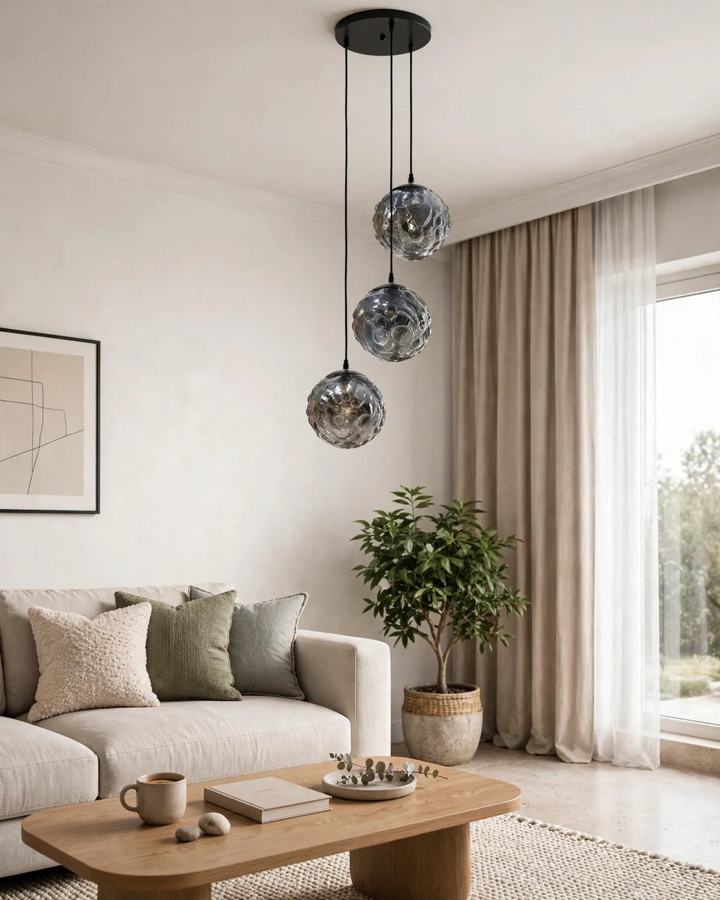 (TLD)  Smoke Grey Ripple Wave Ball Hanging Light