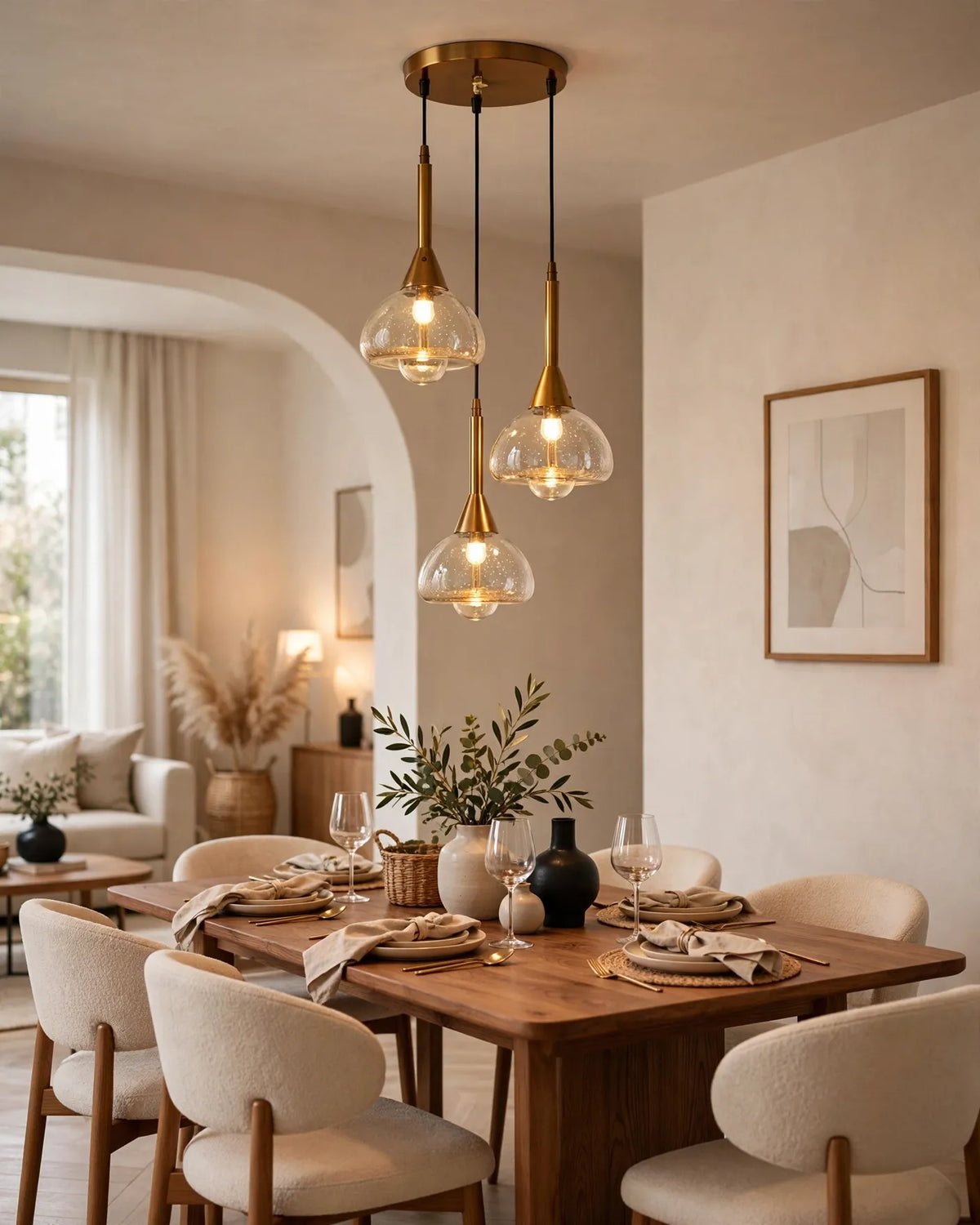(TLD)  Modern Bell Shape 3-Light Cluster Pendant