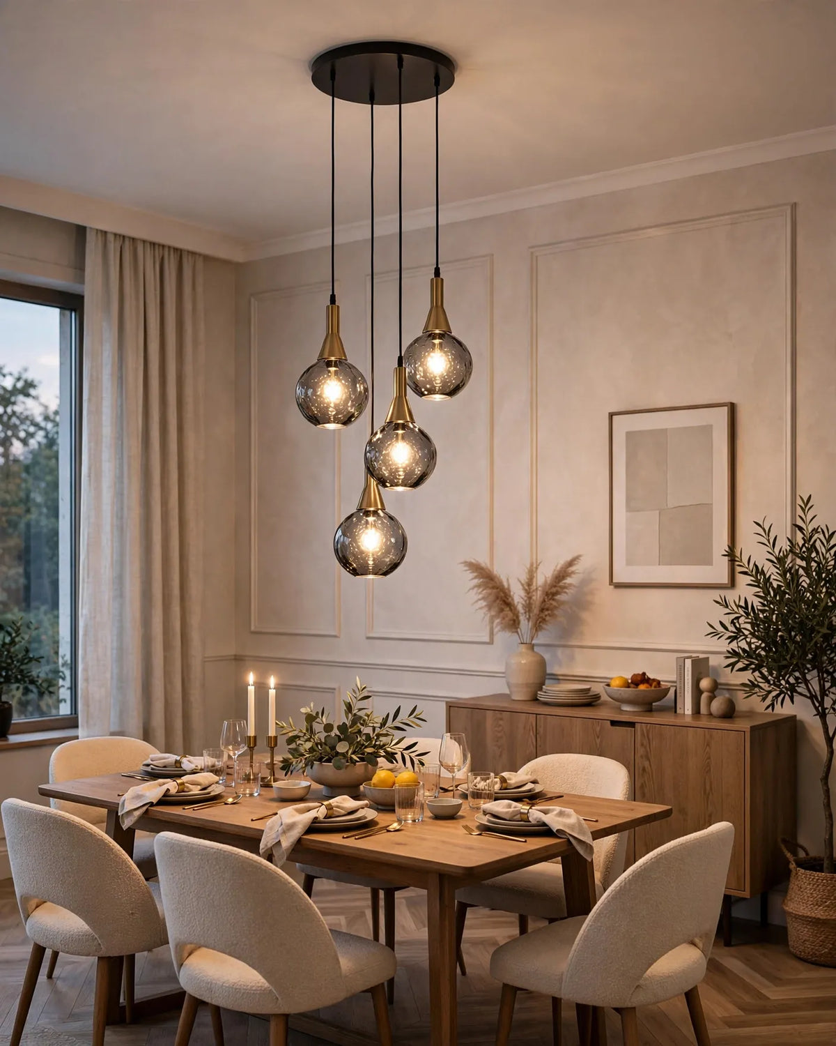 (TLD) Smoky Grey Raindrop Cascade Pendant Light