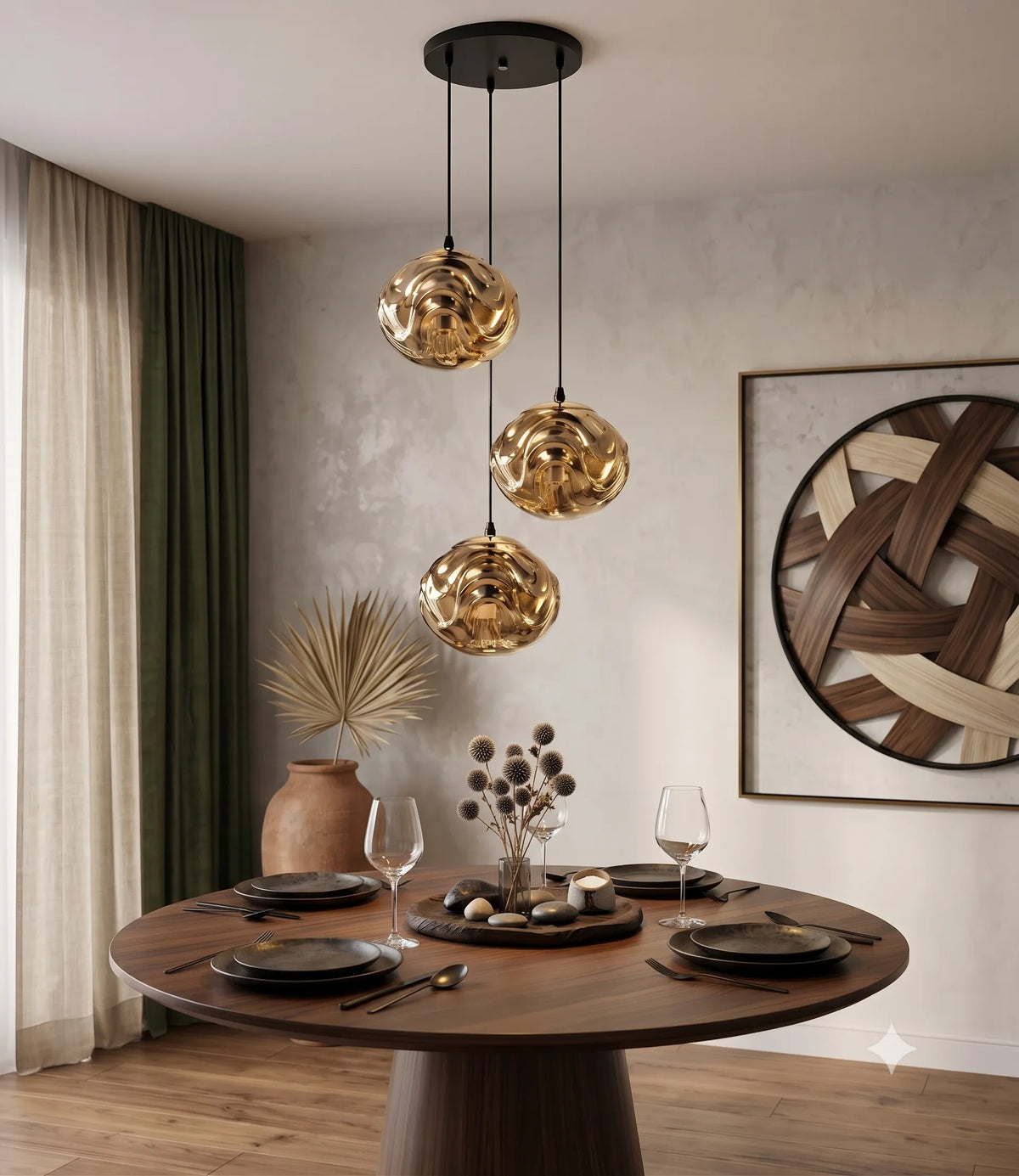 (TLD)  Golden Ripple Wave Ball Hanging Light