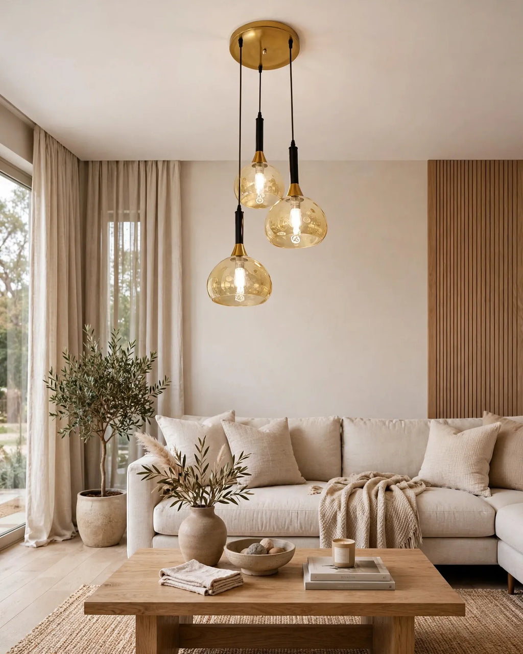 (TLD)  Golden Honey Bubble Trio Hanging Light