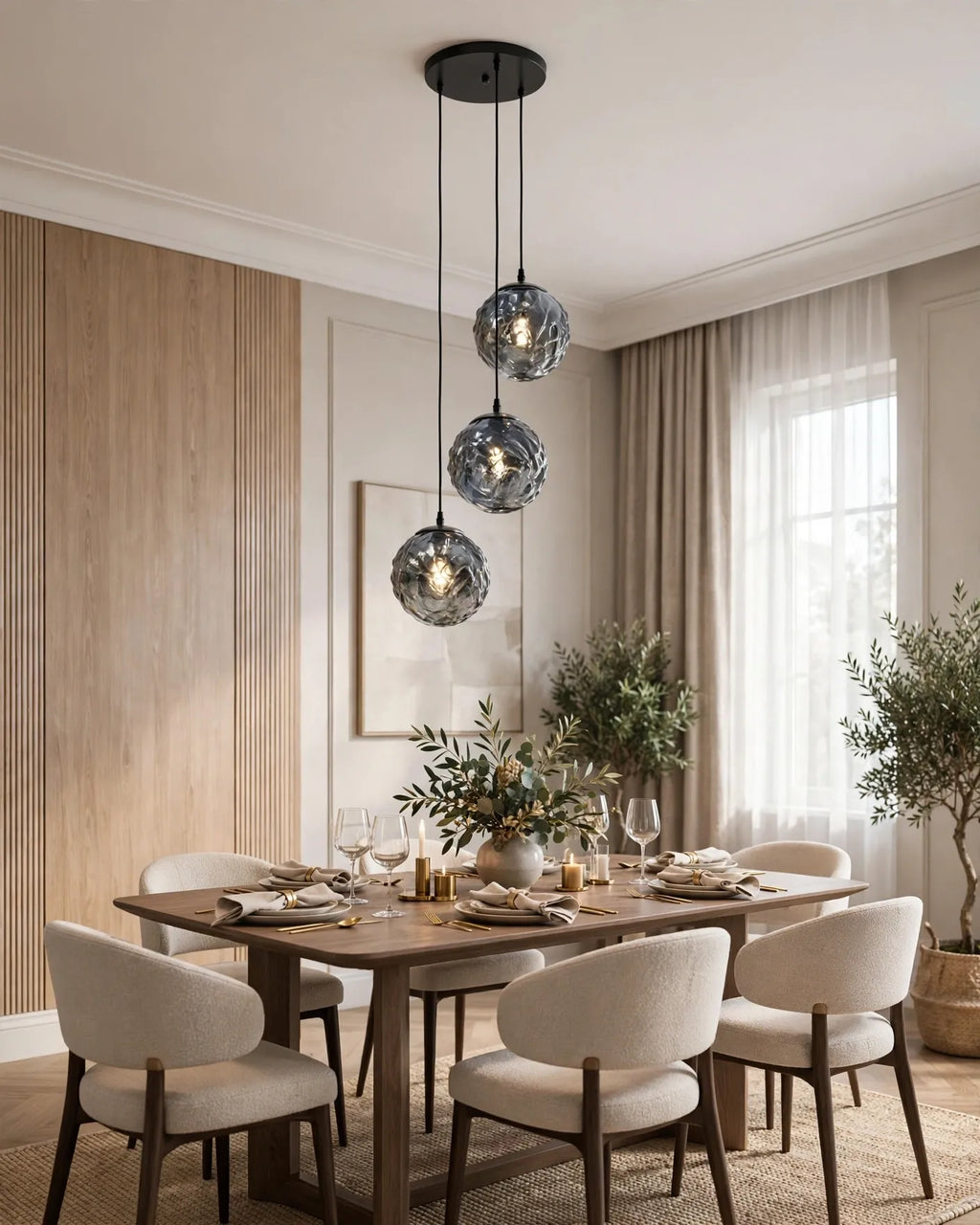 (TLD)  Smoke Grey Ripple Wave Ball Hanging Light