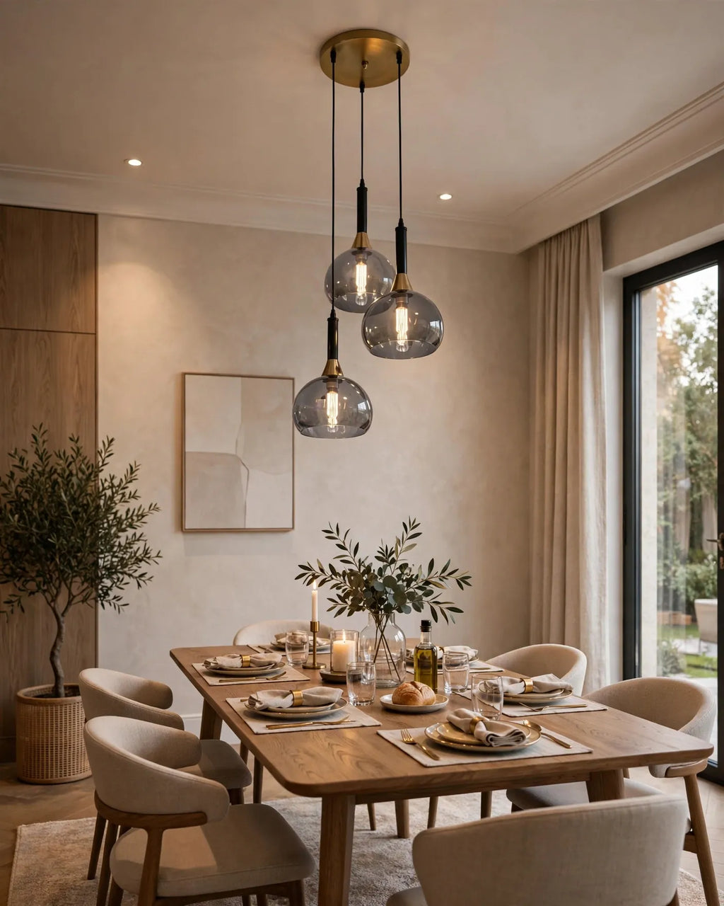 (TLD)  Smoky Grey Bubble Trio Hanging Light