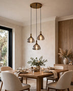 (TLD)  Trio Dome - Smoked Amber Glass Pendant Chandelier