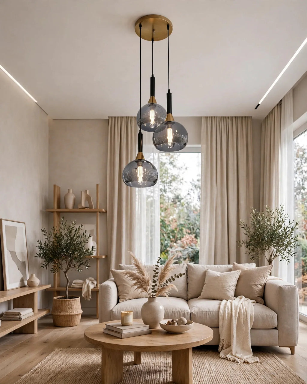 (TLD)  Smoky Grey Bubble Trio Hanging Light