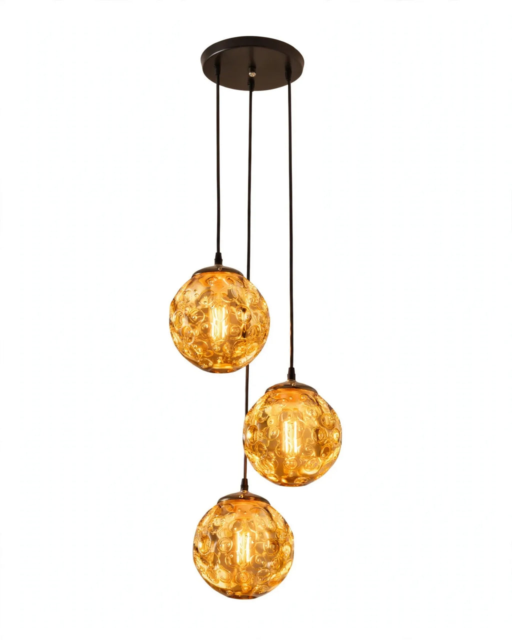 (TLD)  Amber Crackle Glass Ball Cluster Hanging Light