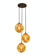 (TLD)  Amber Crackle Glass Ball Cluster Hanging Light