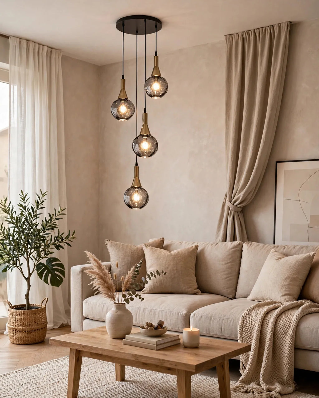 (TLD) Smoky Grey Raindrop Cascade Pendant Light