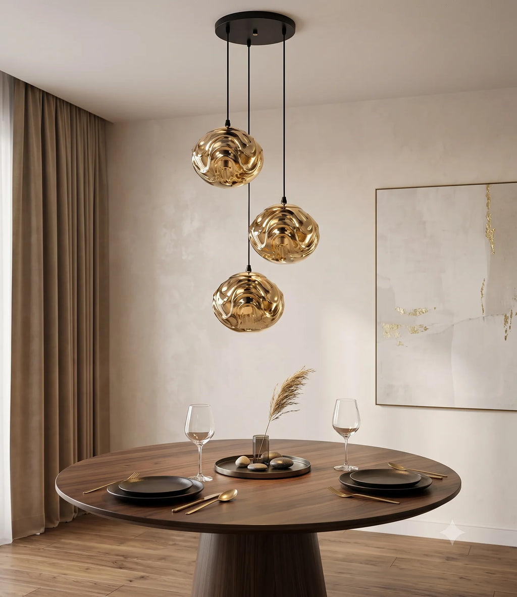 (TLD)  Golden Ripple Wave Ball Hanging Light