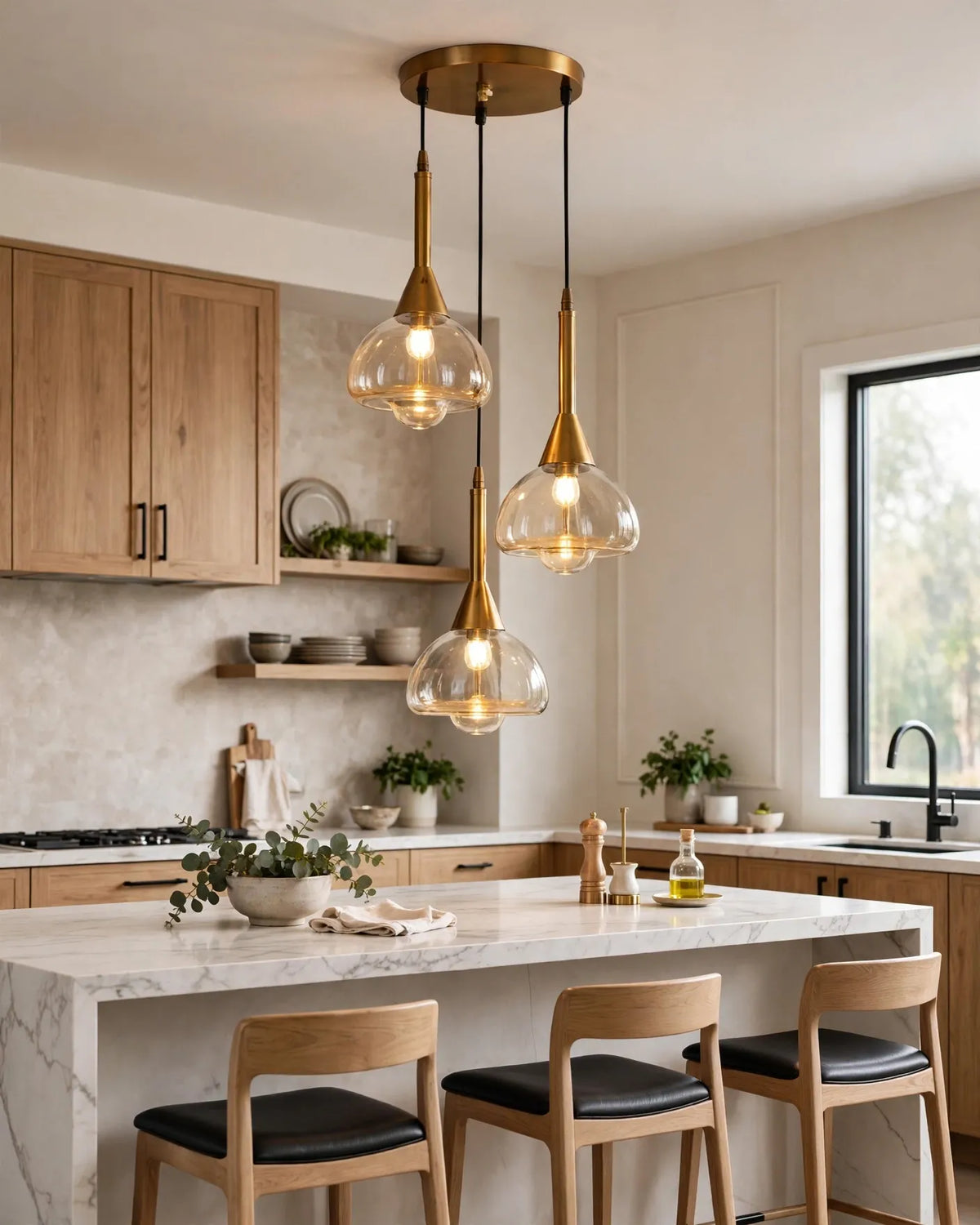 (TLD)  Modern Bell Shape 3-Light Cluster Pendant
