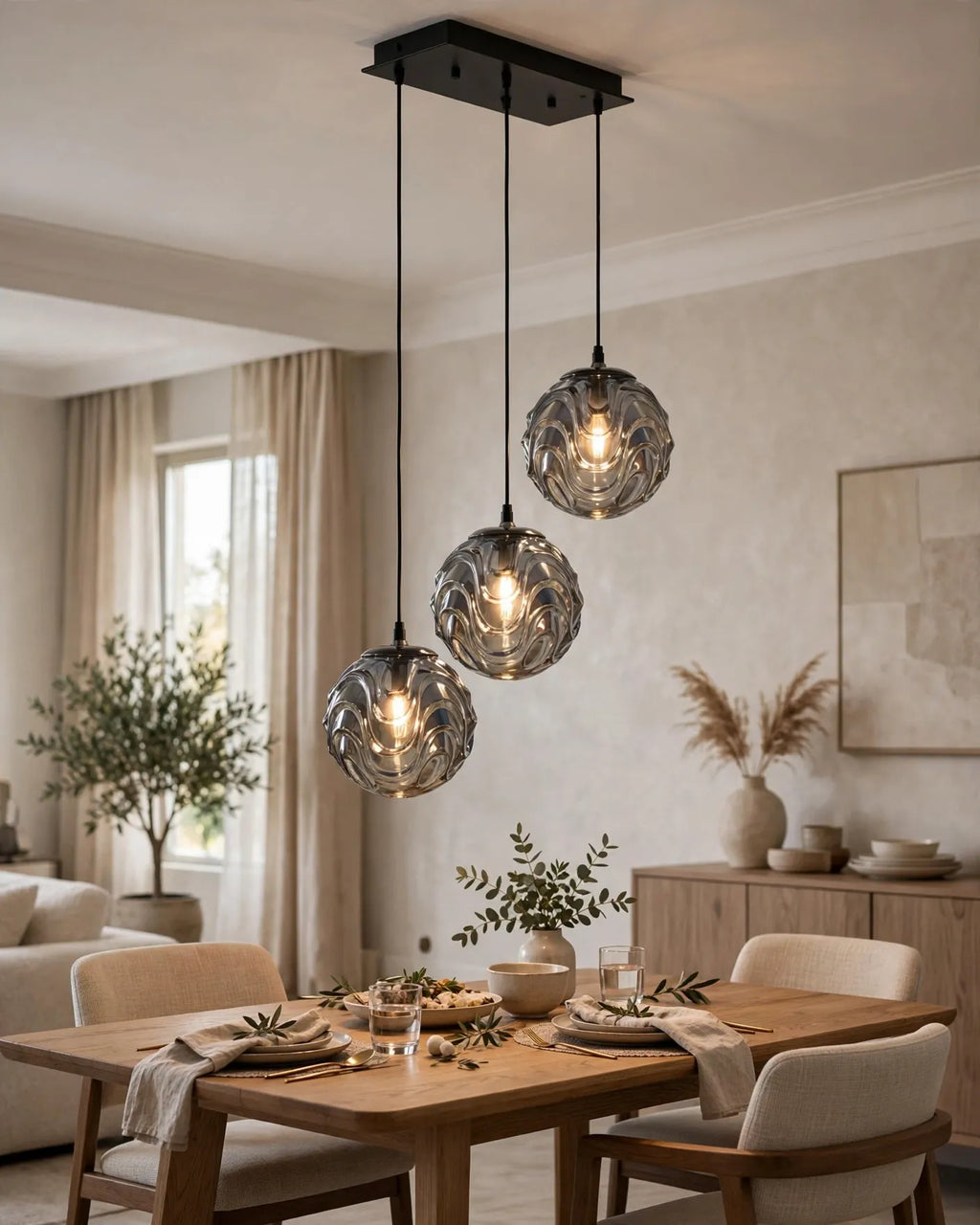 (TLD)  Smoke Grey Ripple Wave Ball Hanging Light
