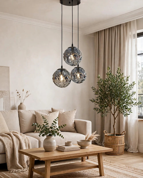 (TLD)  Smoke Grey Ripple Wave Ball Hanging Light