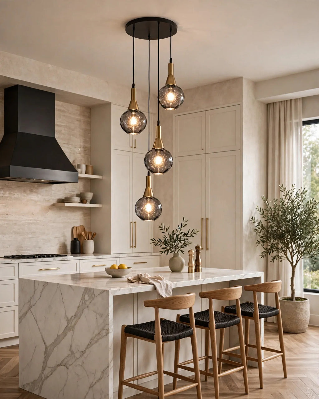 (TLD) Smoky Grey Raindrop Cascade Pendant Light