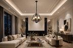 (TLD) DIAMOND 5-Light Geometric Cage Chandelier - Black & Gold with Frosted Glass