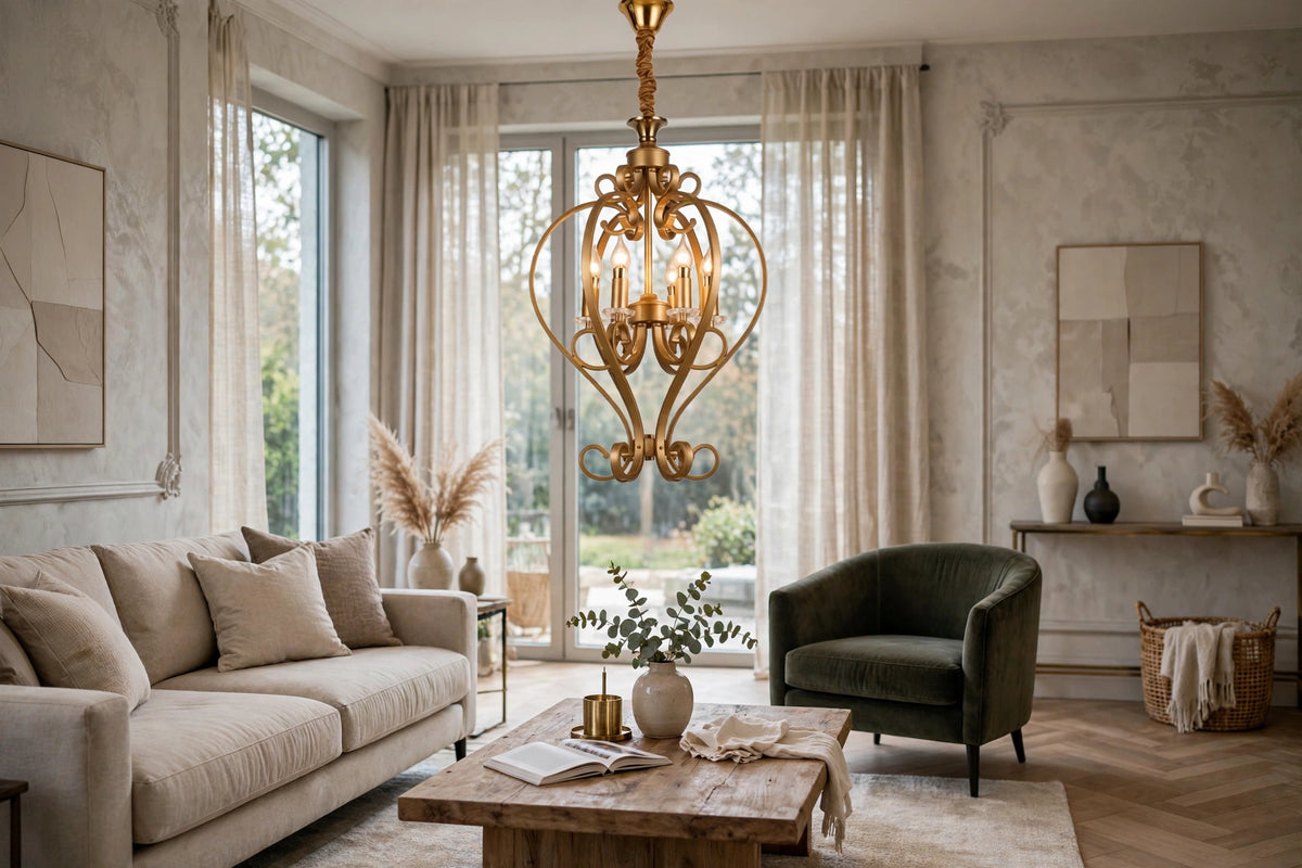 (TLD) REGAL Gold Curved Frame Chandelier