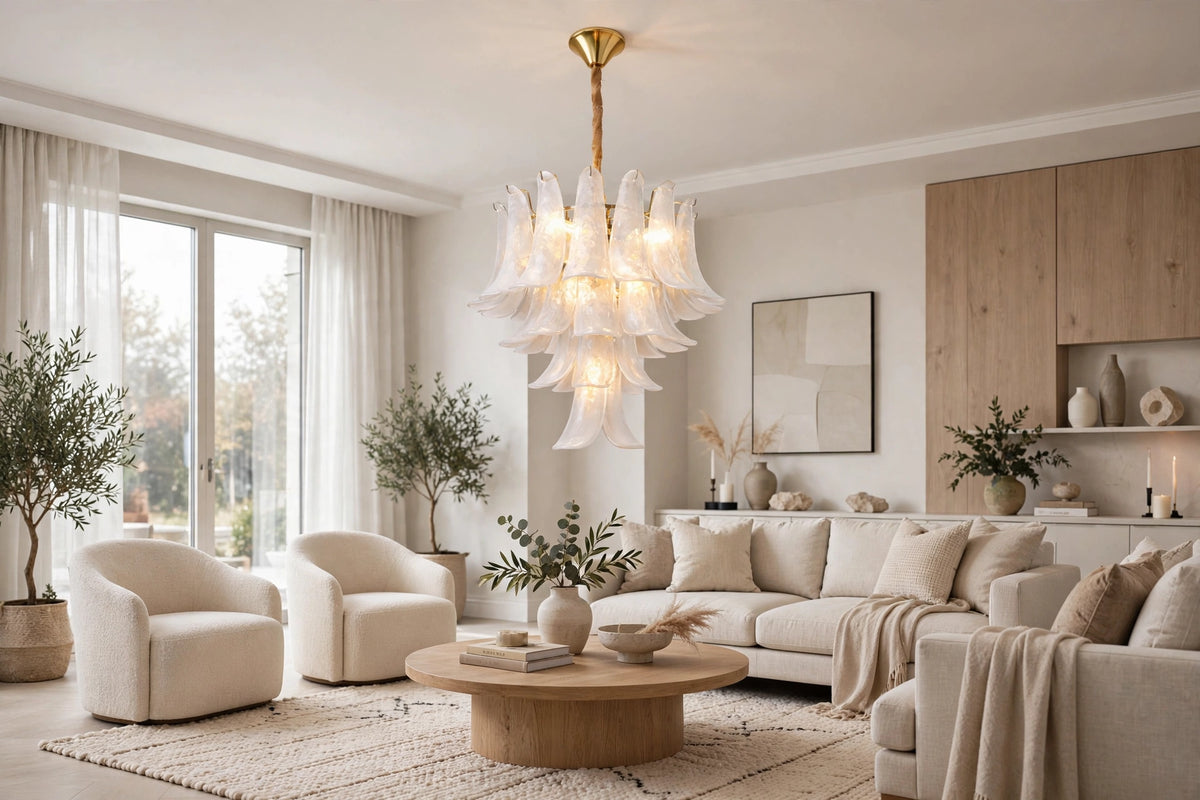 (TLD) BIANCA White Murano Petal Cascade Chandelier - 500 MM