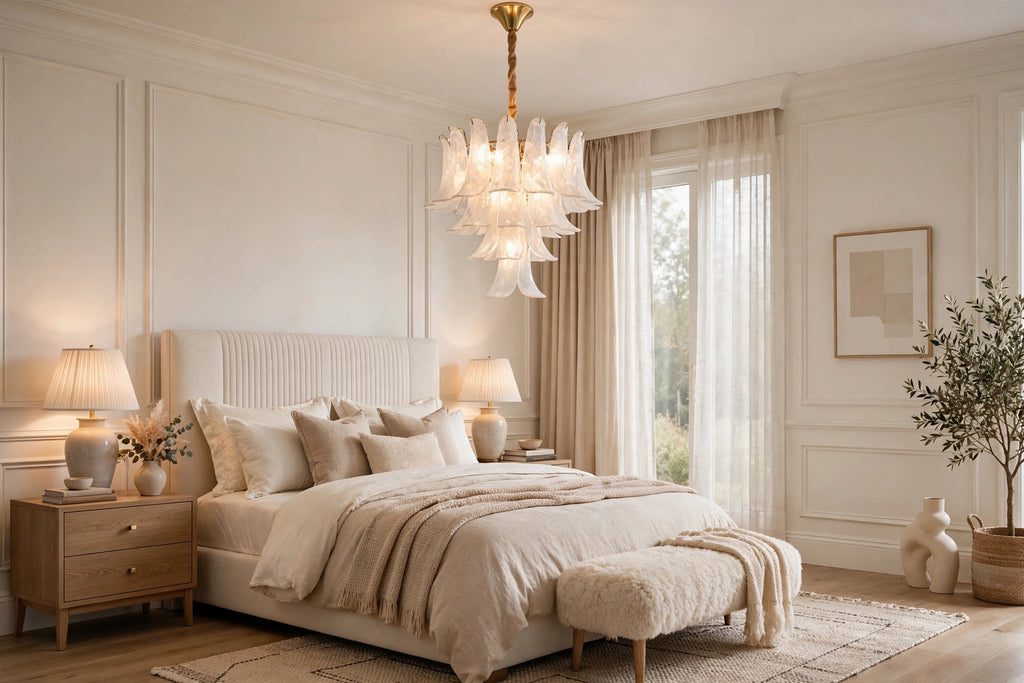 (TLD) BIANCA White Murano Petal Cascade Chandelier - 500 MM