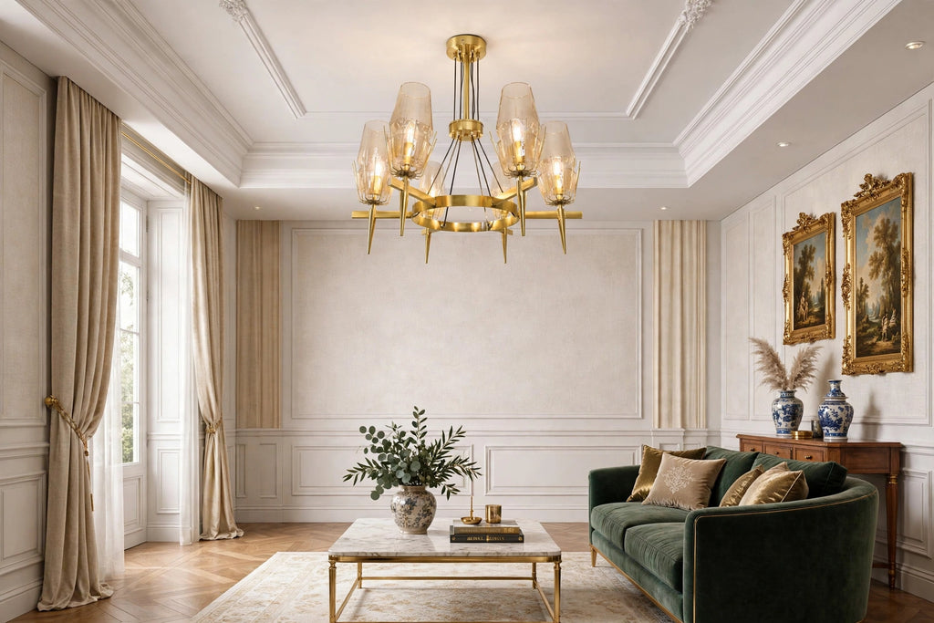 (TLD) CROWN 6-Light Modern Crystal Chandelier - Gold