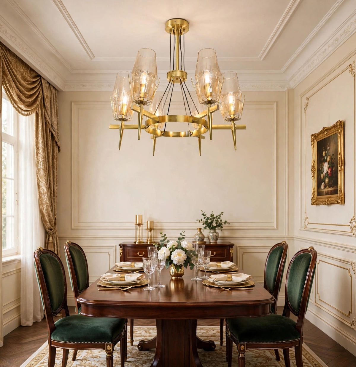 (TLD) CROWN 6-Light Modern Crystal Chandelier - Gold