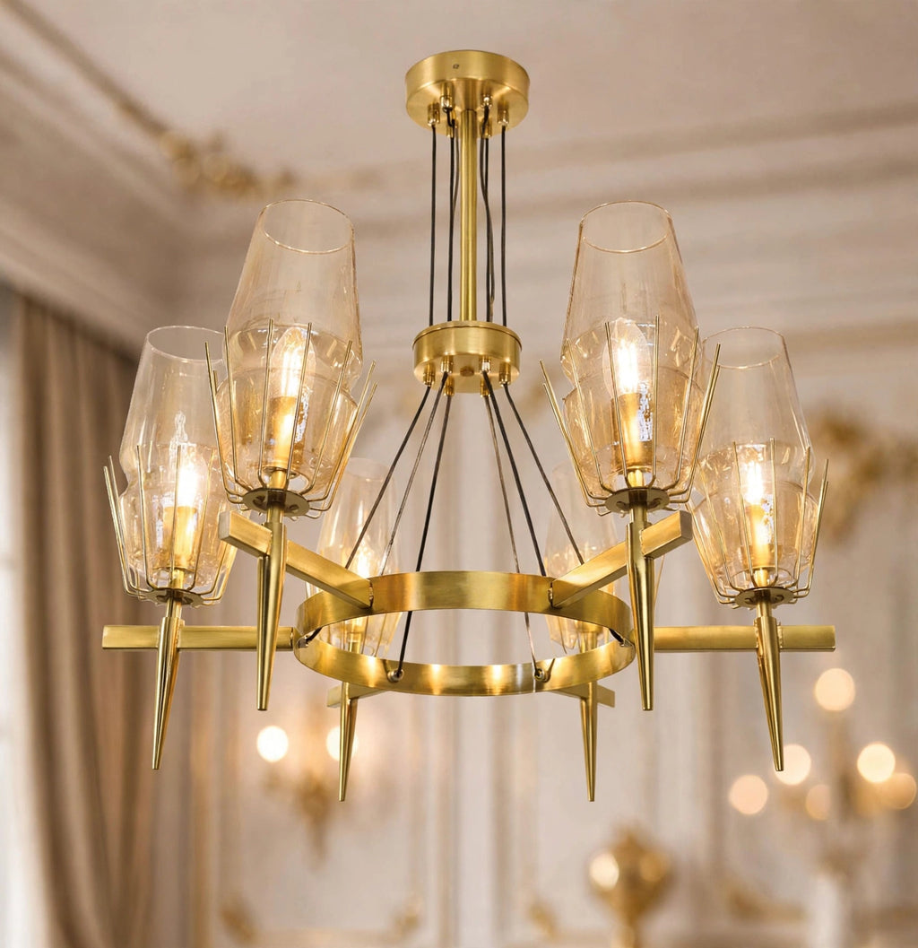 (TLD) CROWN 6-Light Modern Crystal Chandelier - Gold