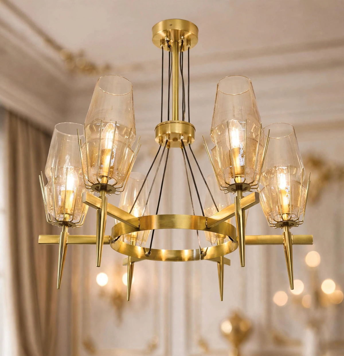 (TLD) CROWN 6-Light Modern Crystal Chandelier - Gold