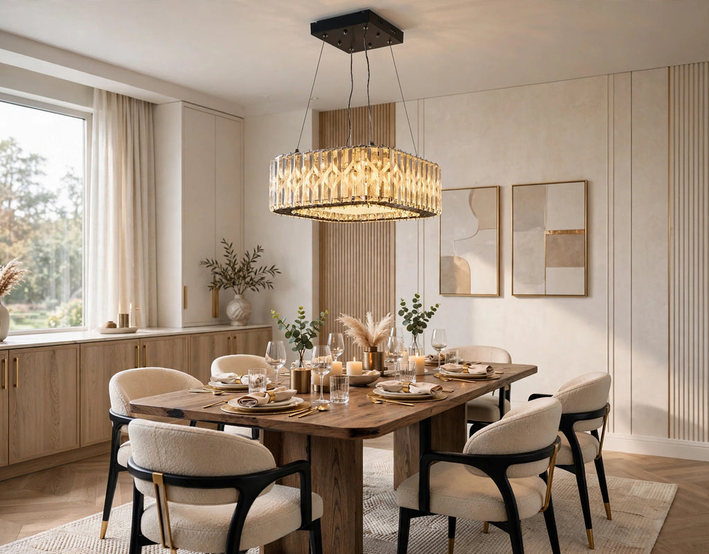 (TLD)  DIAMOND Square Crystal Halo Chandelier 500 MM