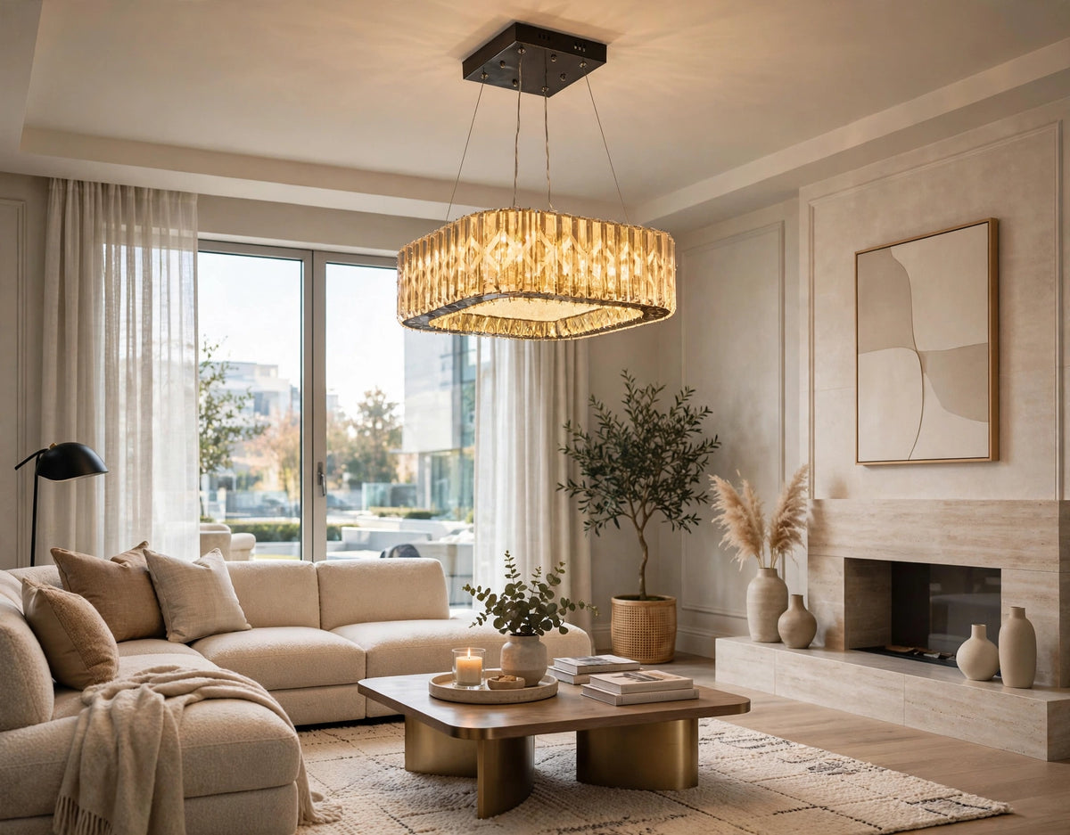 (TLD)  DIAMOND Square Crystal Halo Chandelier 500 MM