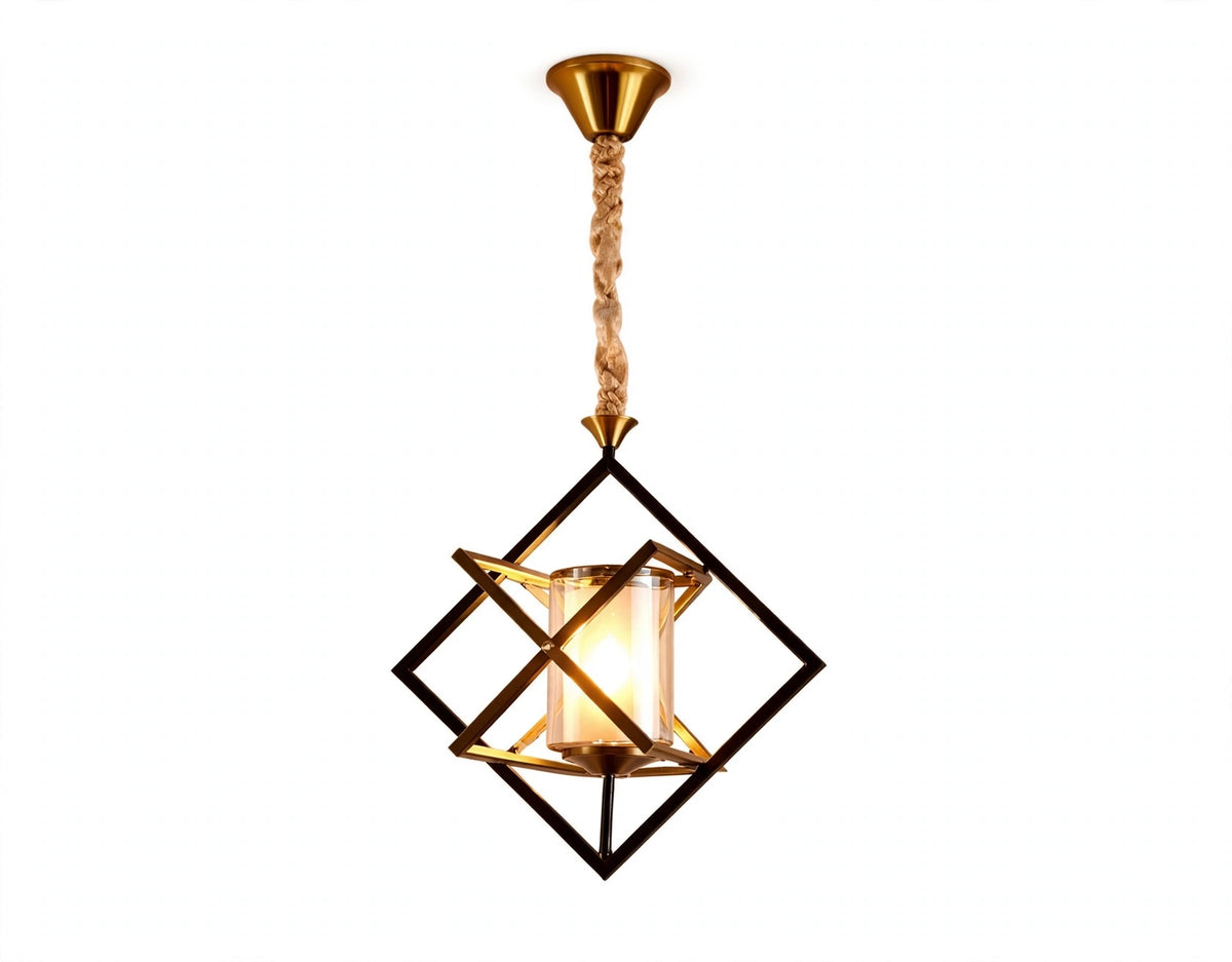 (TLD) Modern Geometric Cage - Black + Brass Hanging Light
