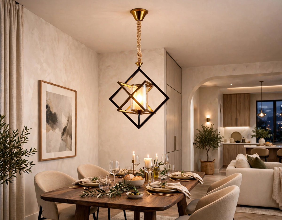 (TLD) Modern Geometric Cage - Black + Brass Hanging Light